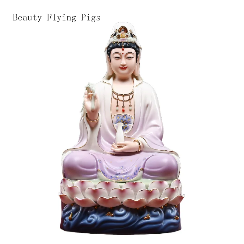 

1PCS ceramic Buddha statue home living room offering lotus sitting Guanyin feng shui ornaments