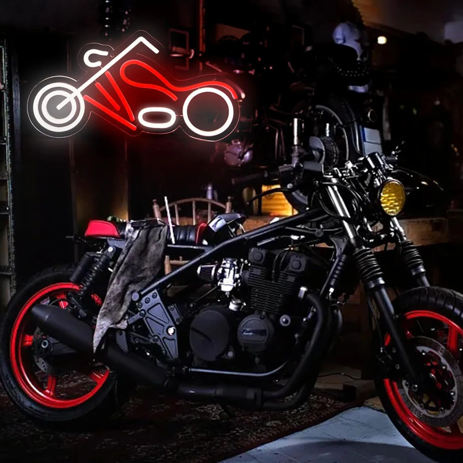 Retro Chopper Motorcycle Neon Sign Dimmable LED Neon Light for Man Cave Garage Biker Bar Game Room Bedroom Wall Decor USB Power