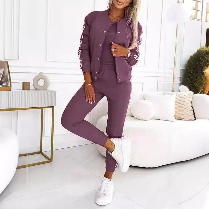 

Sporty Casual Women Pant Sets Tracksuit 3 Piece Set Stretch Coat Tops+Vest+Harlan Pants Matching Sets Slim Streetwear Outfits