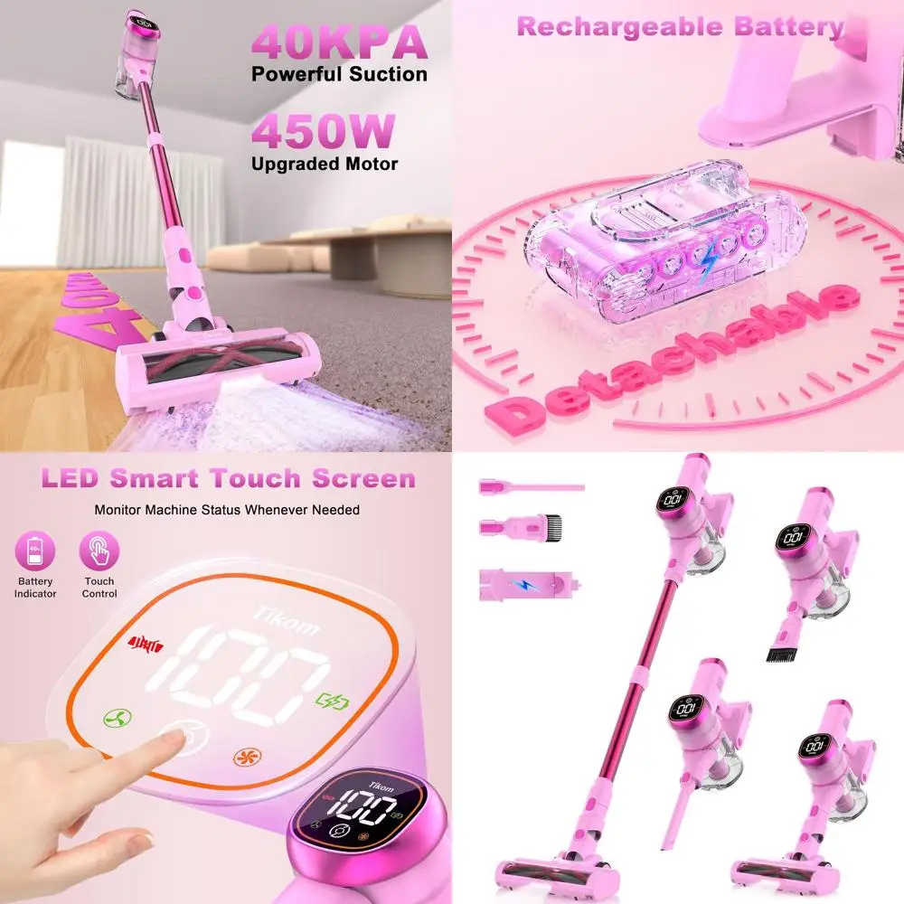 

Беспроводной пылесос мощностью 450 Вт, всасывание 40000 Па, светодиодный сенсорный экран, настенная док-станция, легкий вес для шерсти домашних животных, твердых полов, ковров