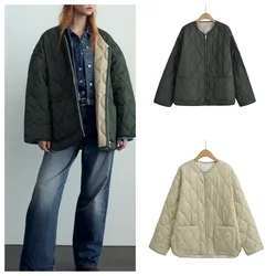 Western style classic fashion versatile round neck zipper cotton coat women's autumn and winter new loose casual cotton coat