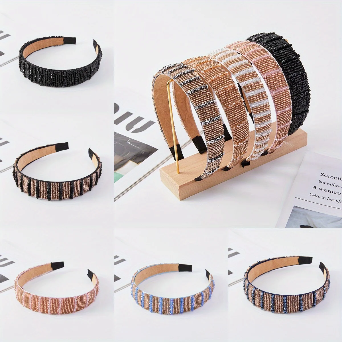 

Thin Edge Crystal Hairband Baroque Style Rhinestone Beaded Inlay Vintage Hair Hoop for Women Party Elegant Accessories