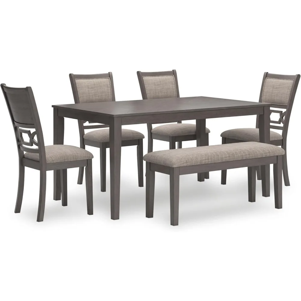 

Modern diamond-patterned dining table with 4 upholstered chairs and benches, set of 6