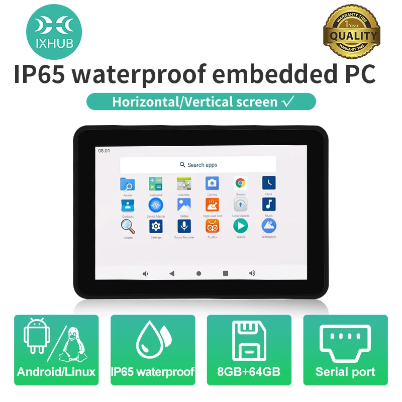 

IXHUB 10.1" IP65 Waterproof PC Panel Android13 Linux Ubuntu 20.04 Industrial ALL in one Computer capacitive HMI IPS Touch Screen