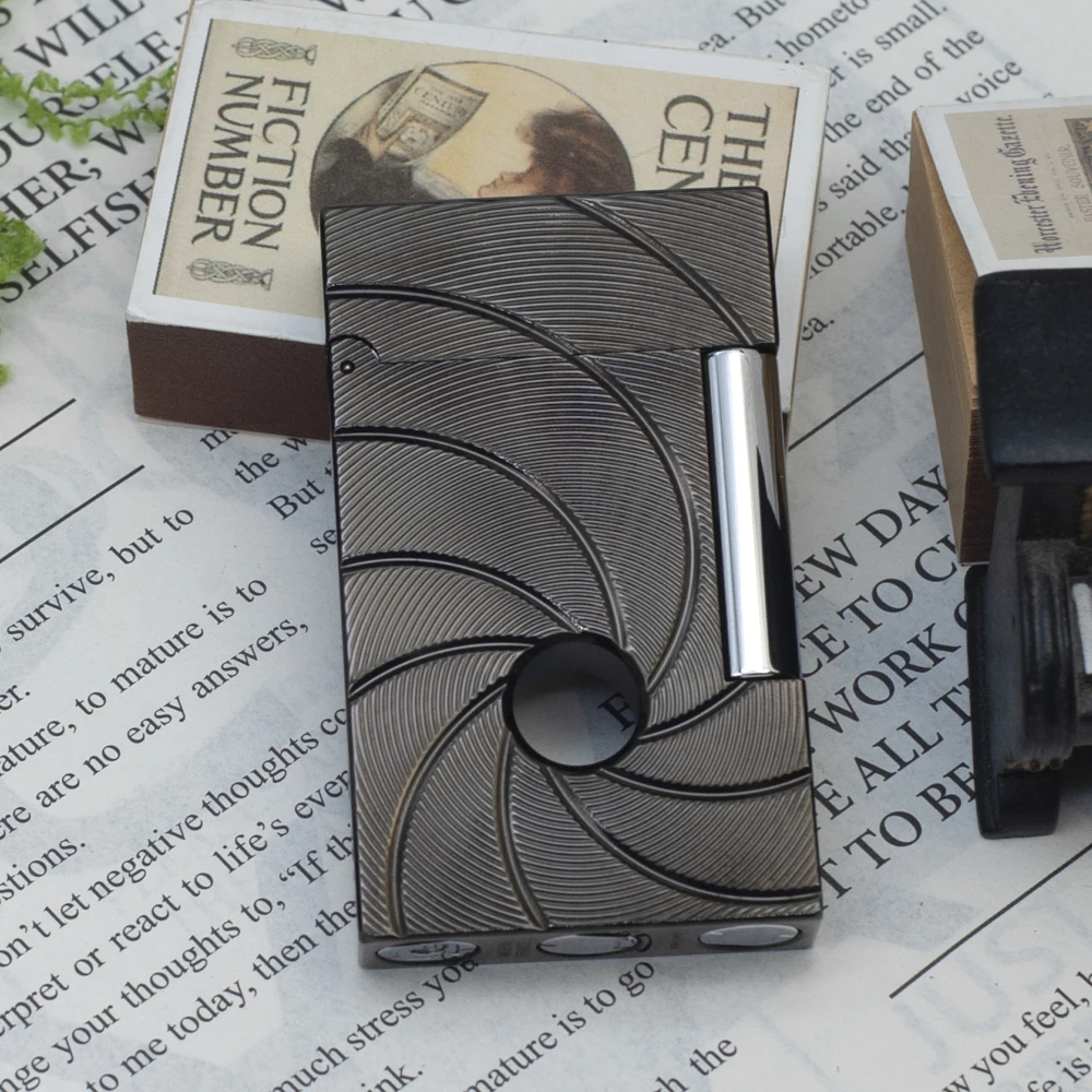 Image of J.T.D.P Metall-Flip-Top-Feuerzeug mit Spiralmuster, Ping-Sound, Doppelflamme, Butan-Feuerzeug, Zigaretten- und Zigarren-Raucherzubehör, einzigartiges Geschenk
