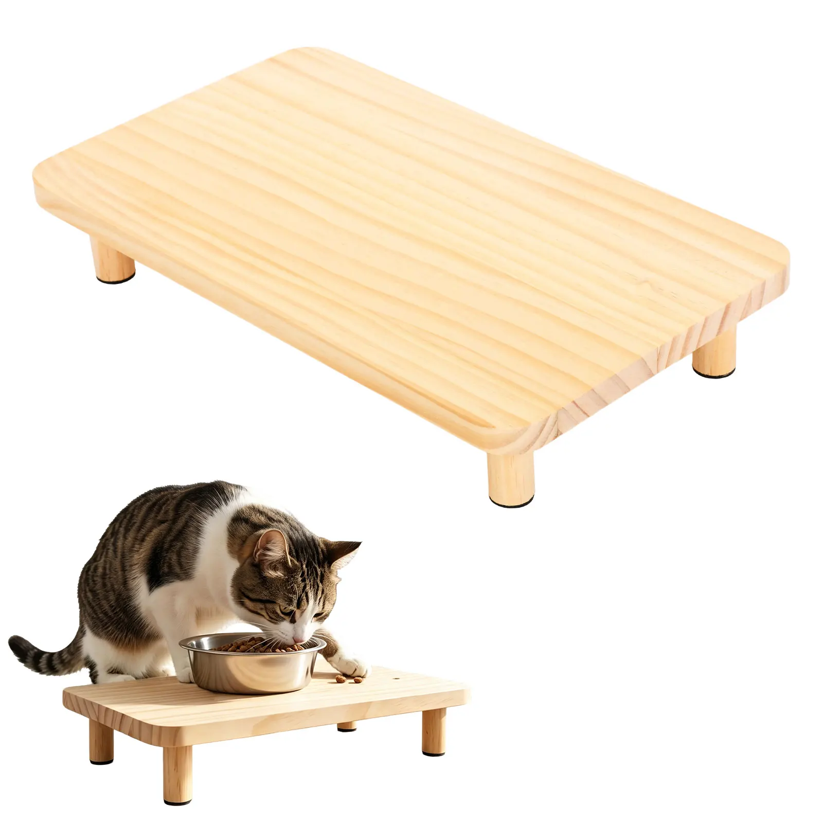 Elevated Cat Food Bowl Platform for Automatic Pet Feeders Raised Feeding Stand Wooden Support for Cats and Dogs