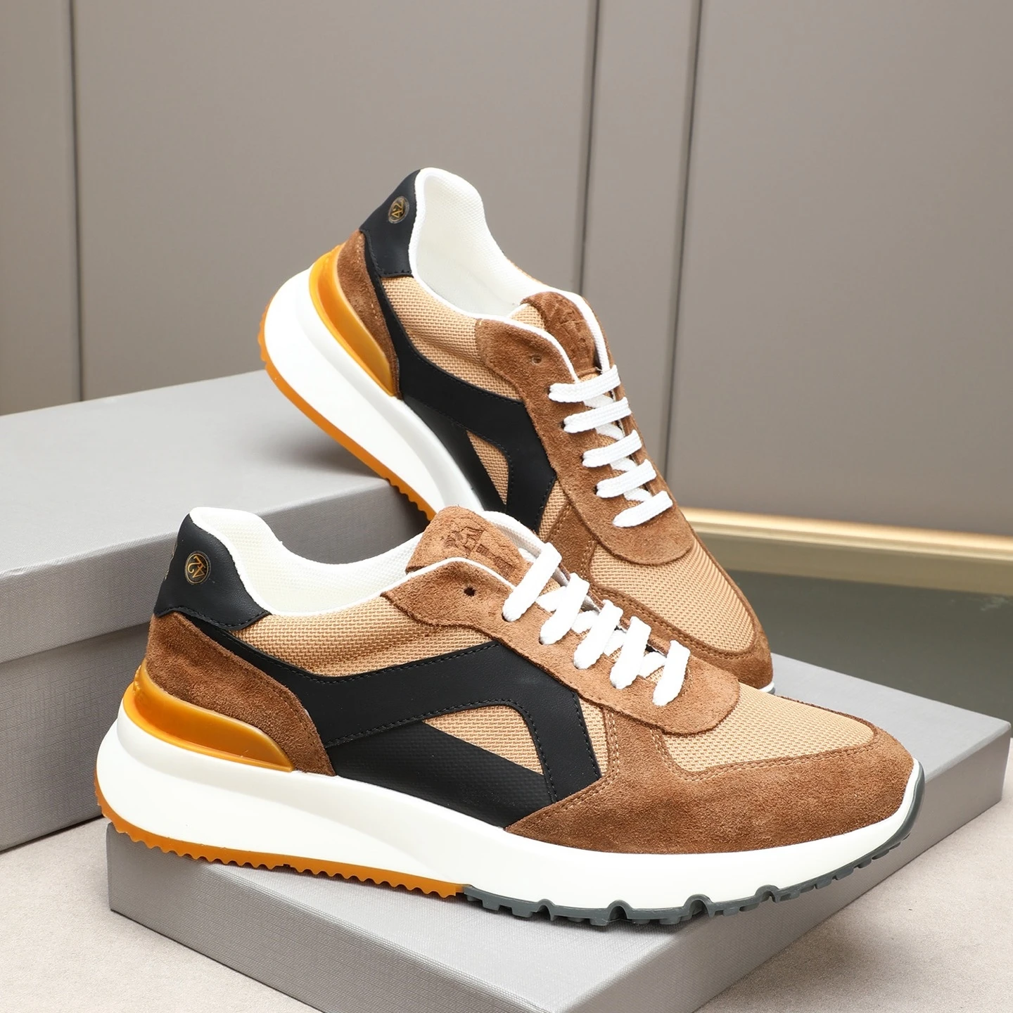 

Luxury Brand Men's Shoes Handmade Casual Sneakers Calfskin Suede Mesh Sheepskin Lining Running Cycling Sport Shoes Holiday Gifts