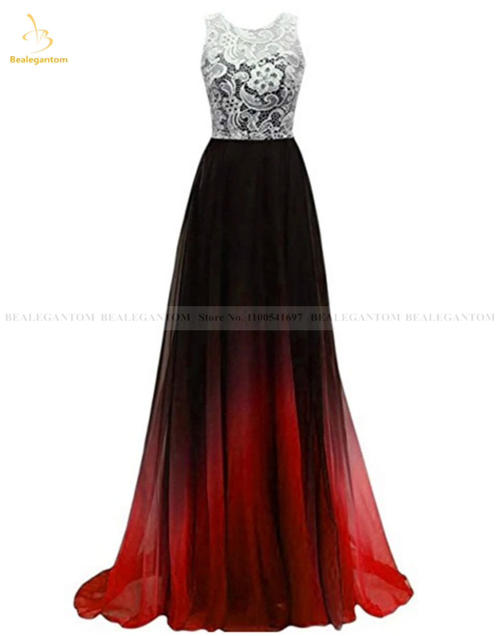 Bealegantom Lace Scoop Gradient Prom Dresses 2026 Chiffon Beaded Long Formal Evening Bridesmaid Party Gown Robes De Soiree QA468