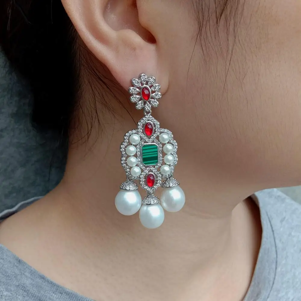

Y·YING Cultured White Pearl Cz Pave Gold Plated Fashion Stud Earring Big Statement Earring Paty Jewelry