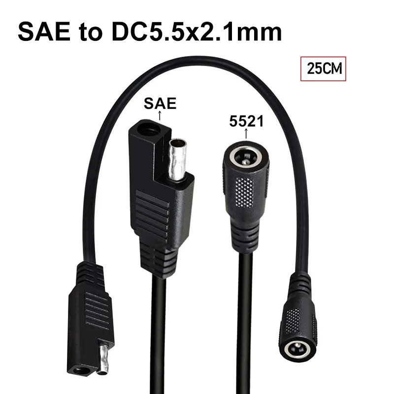 20AWG 10A Charger Cable SAE to DC 5.5x2.1mm Female Adapter Cable Solar Panels Motorcycles Coax Terminal To SAE Extension Cord