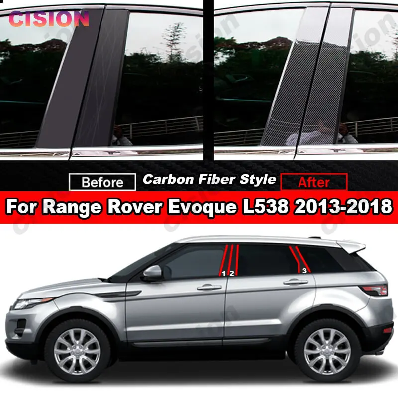 6x Car Door Window Center B C Pillar Post Cover Glossy Black Mirror Effect Trim PC Sticker for Range Rover Evoque L538 2013-2018