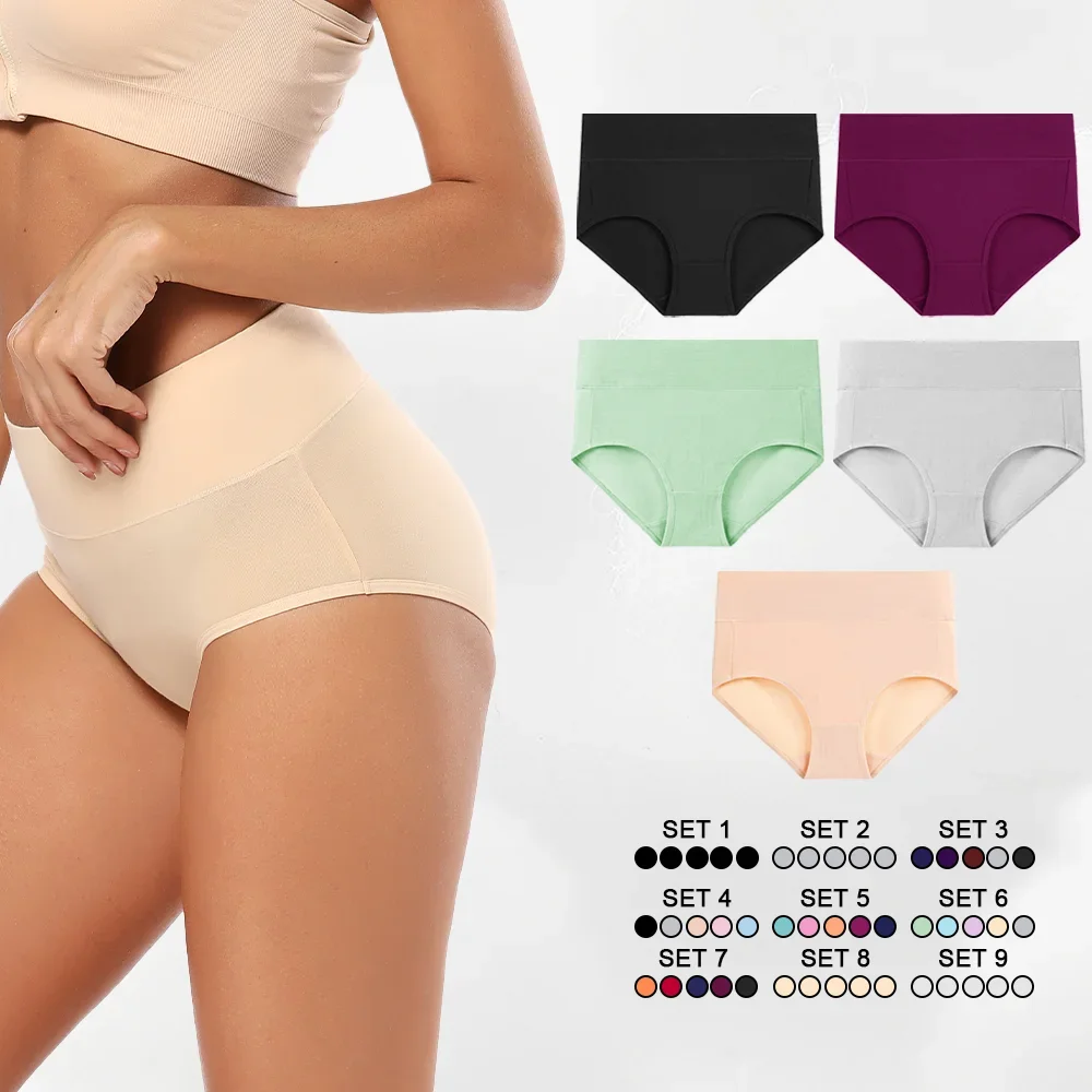 5PCS/Set Plus Size Cotton Underwear High Waist Women\'s Panties Ladies Briefs Comfort Sexy Lingeries Female Solid Intimates Panty