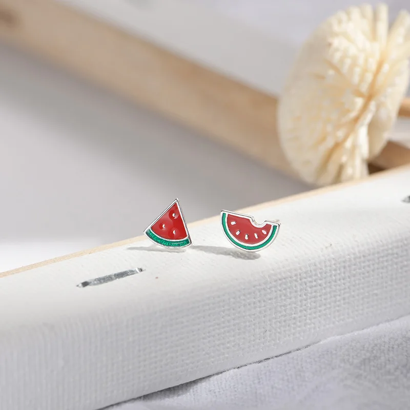 925 Silver Plated Watermelon Stud Earrings For Women Girls Birthday Jewelry Gift e318