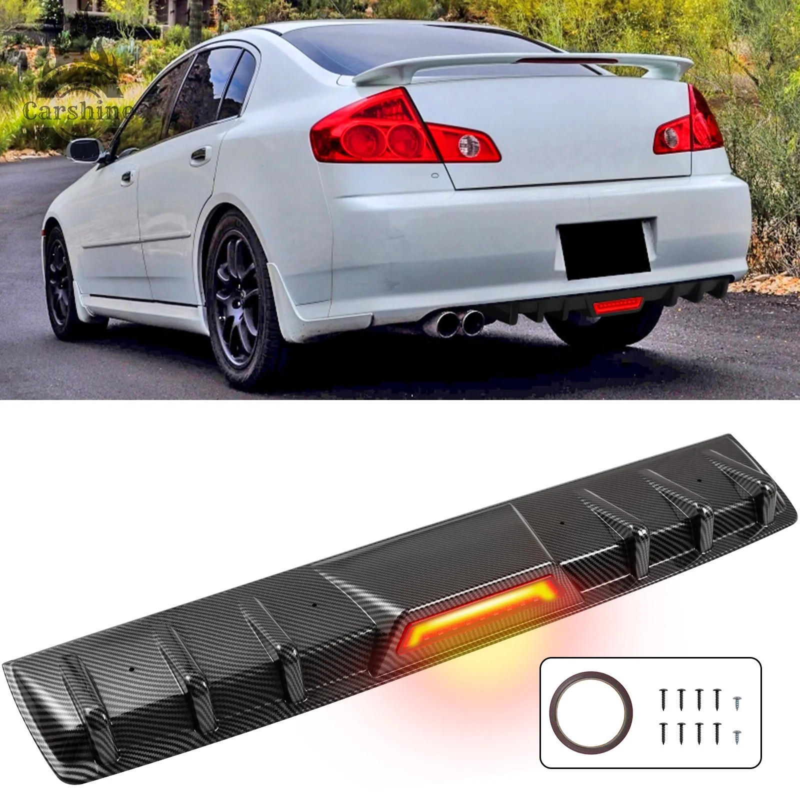 

Диффузор заднего бампера из карбона с LED-фонарями стоп-сигналов для Infiniti G35 G37