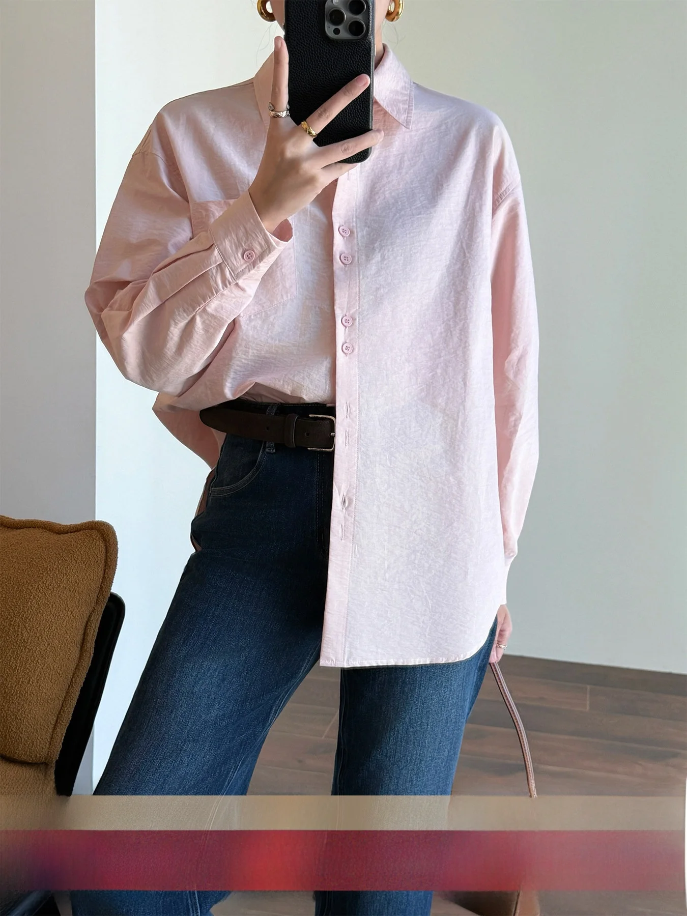 

Tasyavan Commute Pure Color Low Saturation Long Sve Loose Fit irt Turn-down Collar Inner Wear Casual Women's Faion