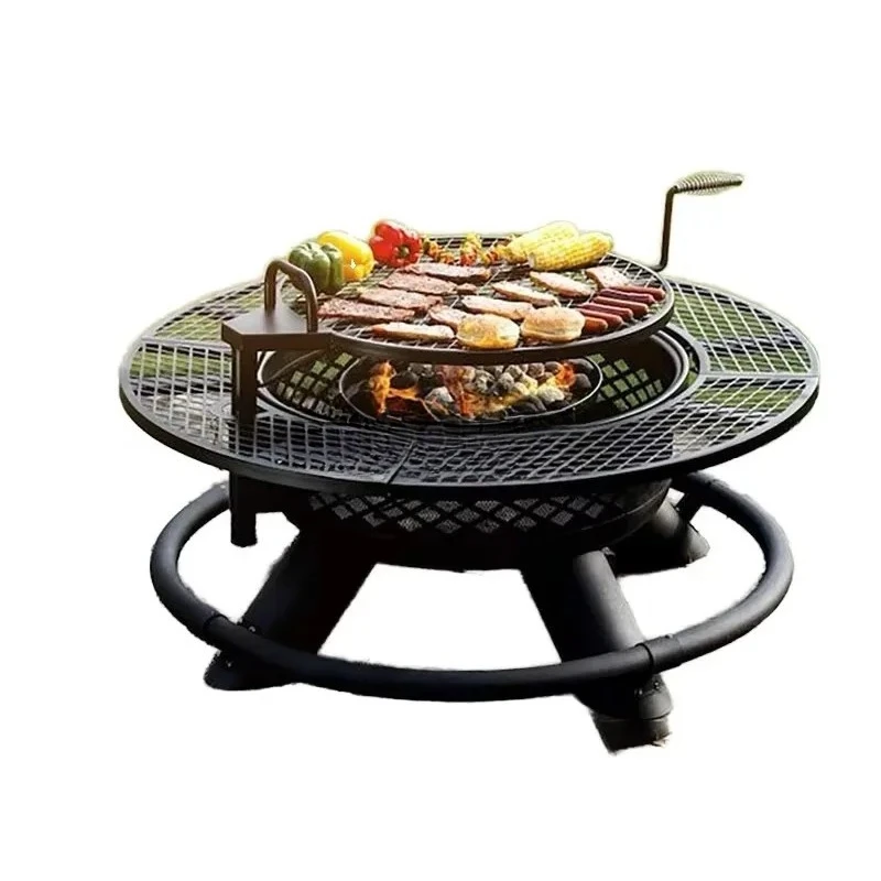 

Outdoor Metal BBQ Grill Camping Stove Charcoal Rack Fire Pit Easily Assembled Portable Heavy Duty Garden Backyard Cooking