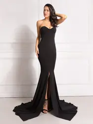 Sexy vestido negro de gran tamaño sin tirantes para los hombros con tenedor abierto frente al vestido de noche personalizado a hombros desnudos vestido de mujer embarazada dulce