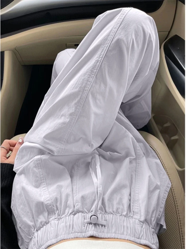 

Американские брюки-стринги с высокой талией, свободные женские рабочие брюки, модные повседневные широкие брюки прямого кроя, летняя мода