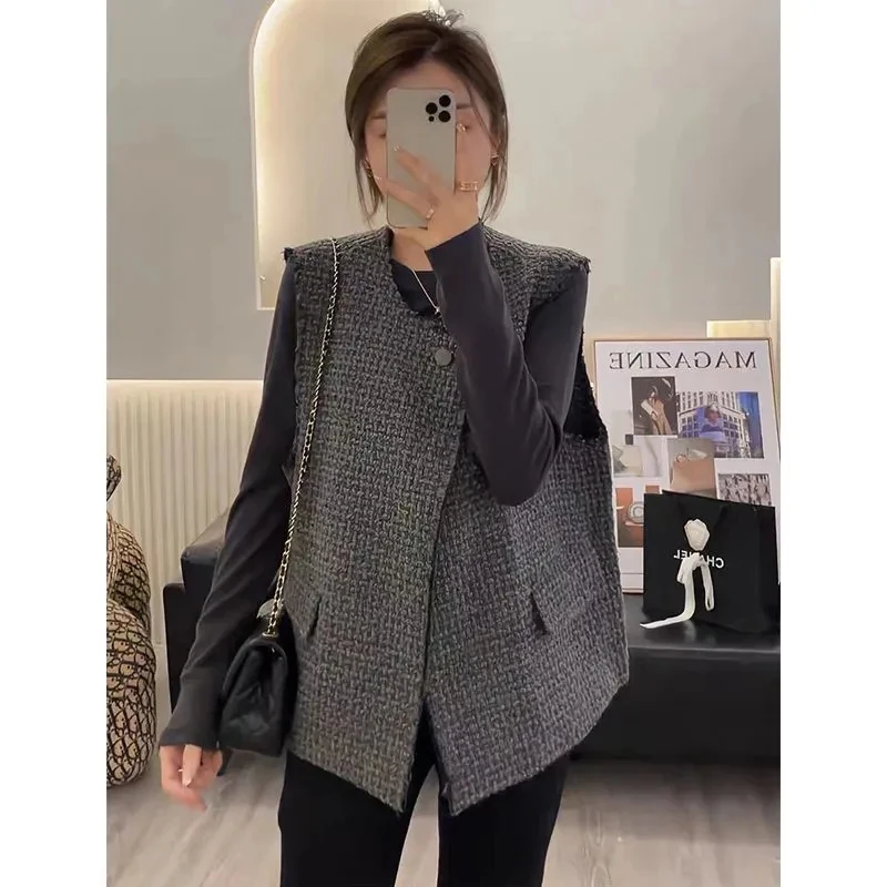 

Vest Women Jacket Spring Autumn New Korean Fashion Sleeveless Waistcoat Slim Tops Cardigan Button Casual Chaleco Mujer