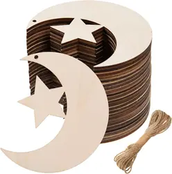 Wooden Moon Star Cutouts Unfinished Wooden Moon Star Shape Ornaments for DIY Craft Tags Hanging Decor