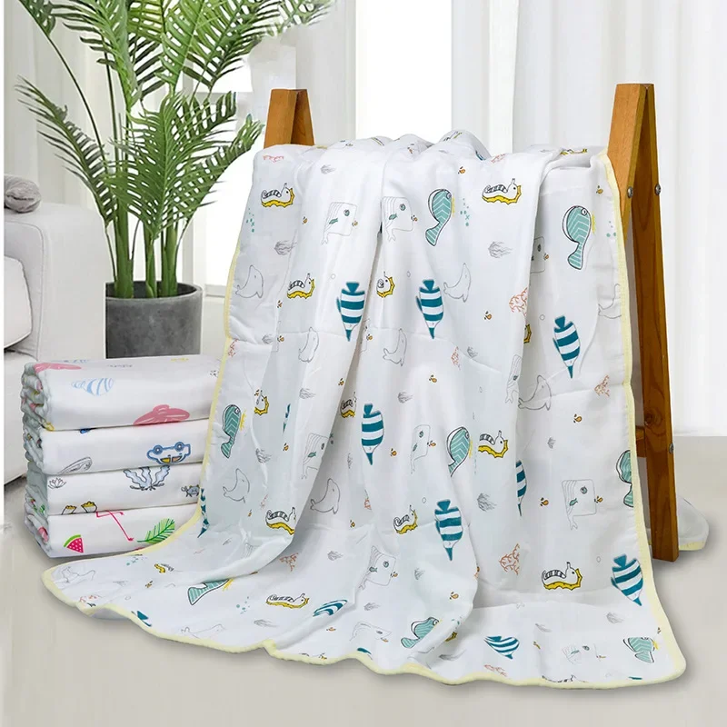 100*150CM Muslin Six Layers Baby Blankets Newborn Cotton Swaddle Blanket Infant Spring Summer Swaddling Cartoon Baby Bath Towel