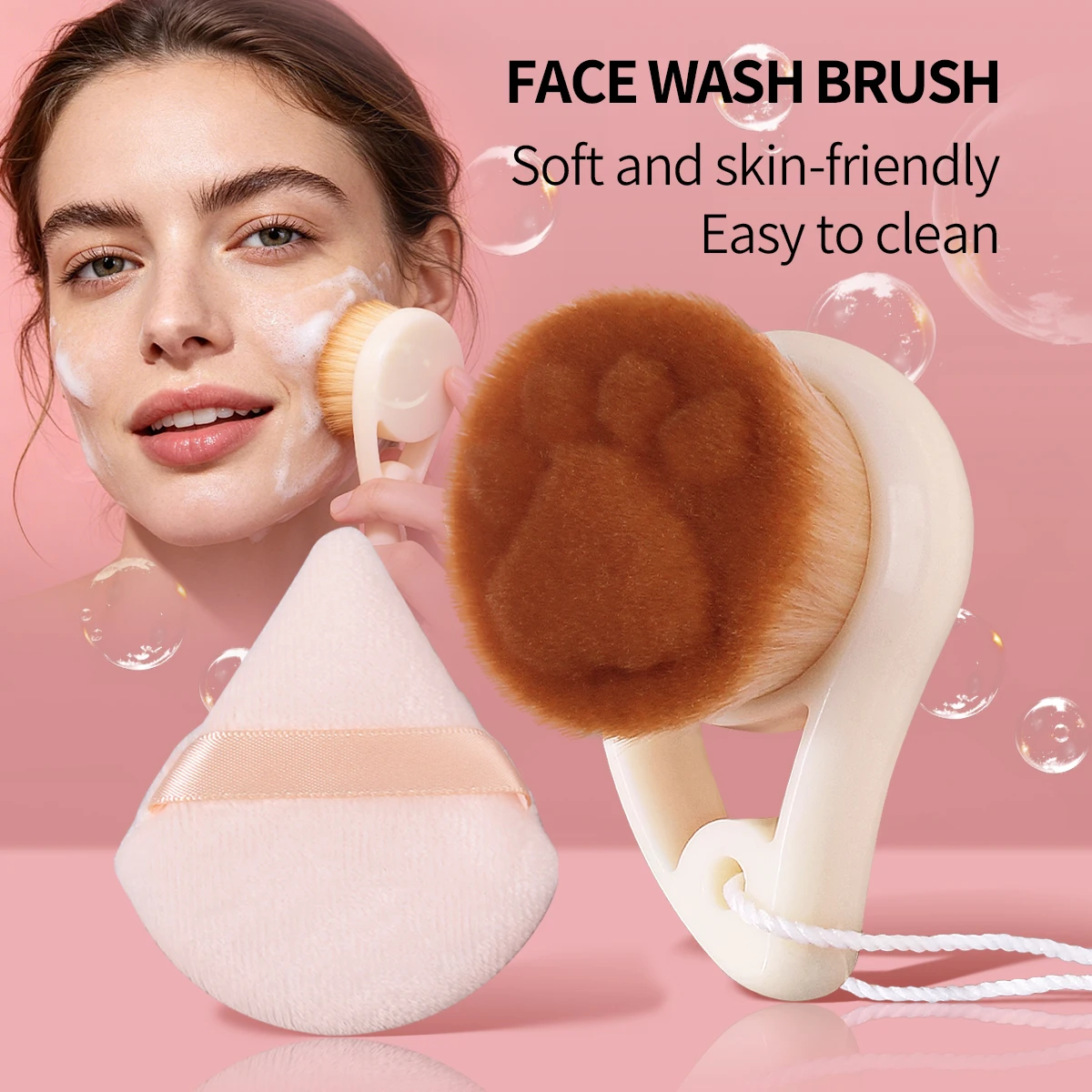Conjunto de Escovas de Limpeza Facial em Formato de Pata de Gato com Esponja, Escova Facial Macia e Amiga da Pele, Limpeza Profunda de Poros e Remoção