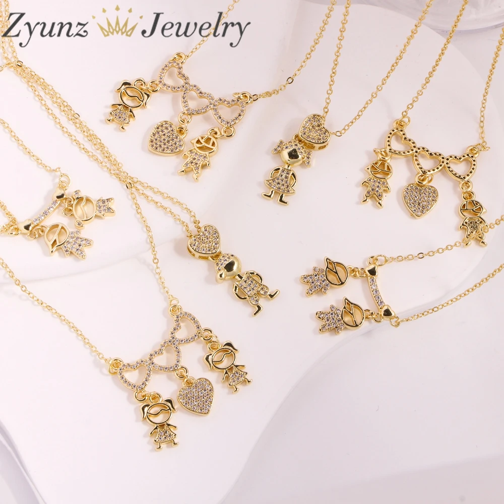 

5PCS, Gold Zircon Boy Girl Kids Pendant Necklace Women Childs Necklaces Family Jewelry