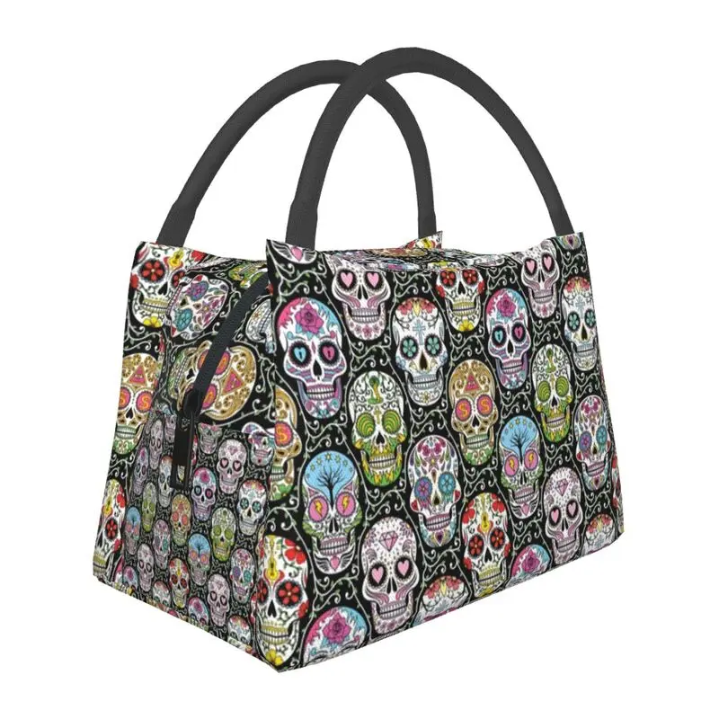 

Mexican Skull Pattern Insulated Lunch Bags for Women Day of The Dead Mexico Resuable Thermal Cooler Bento Box Hospital Office