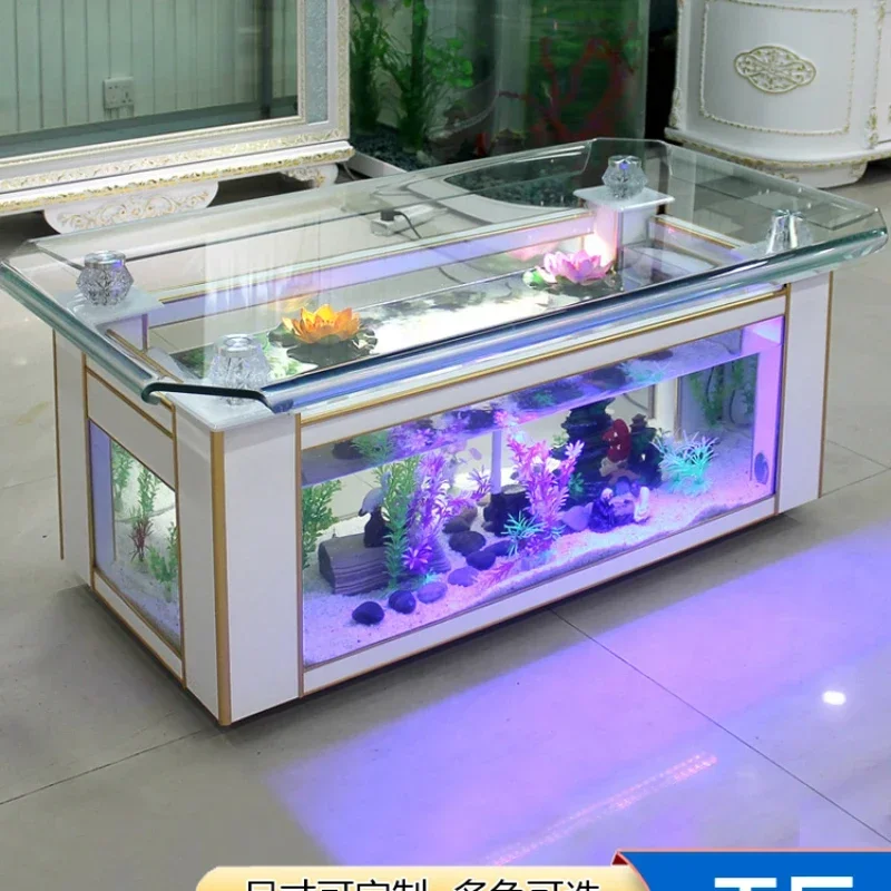 

Glass Rectangular Large Creative Home Living Room Tea Table Fish Globe