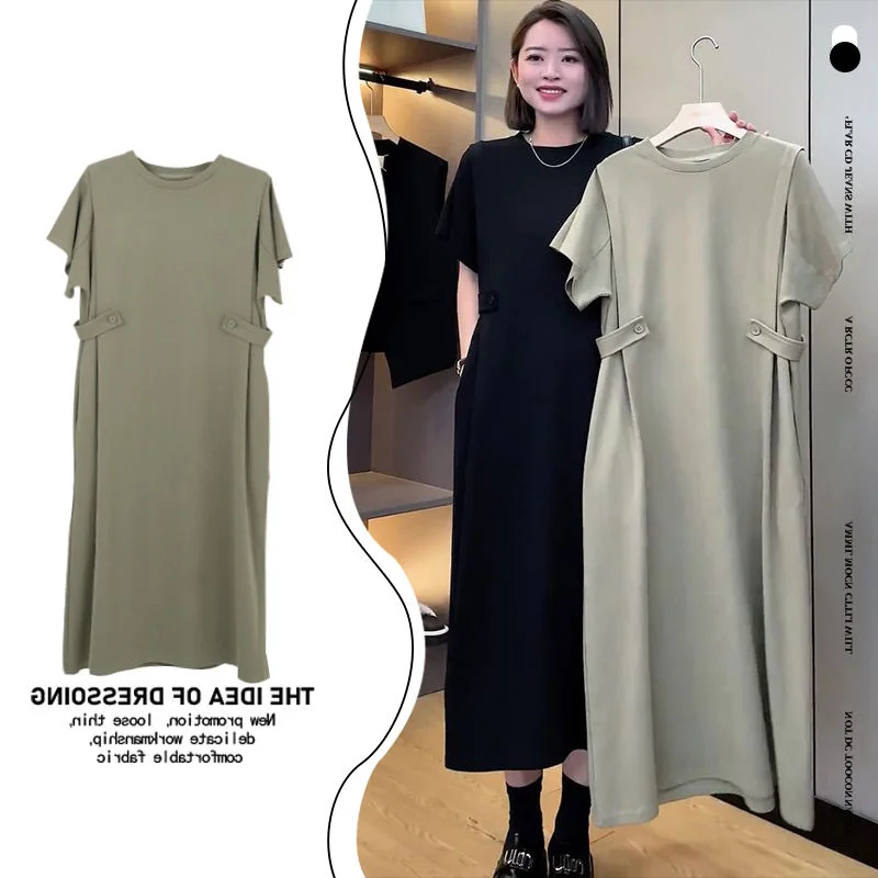 

Летнее повседневное платье больших размеров для женщин, свободное прямое платье-труба с коротким рукавом, накидка, европейский стиль, модное