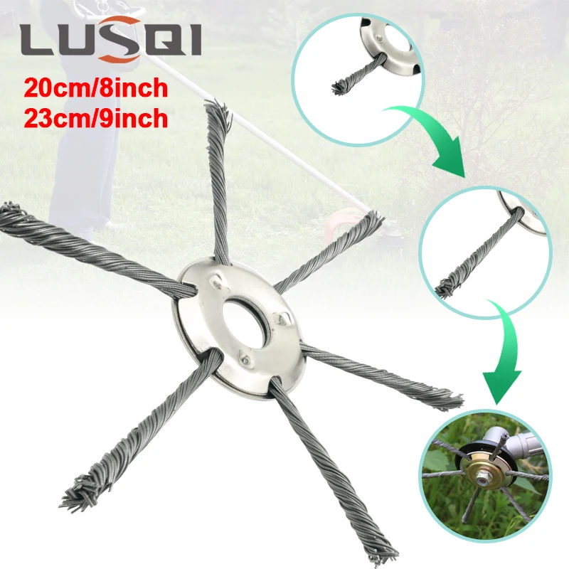 LUSQI 20/23cm Steel Wire Wheel Head Upgraded Grass Trimmer Head Universal Weed Brush Removal Moss Rust Fit Gasoline Brushcutter