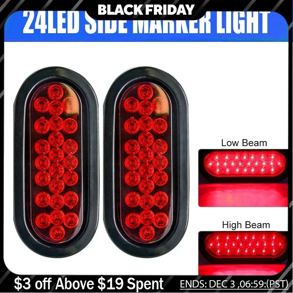 2pcs 12V 24 Led Oval Truck Trailer Stop Turn Tail Brake Light Side Marker Lamp Trailer Truck Lamp Red Kit Set