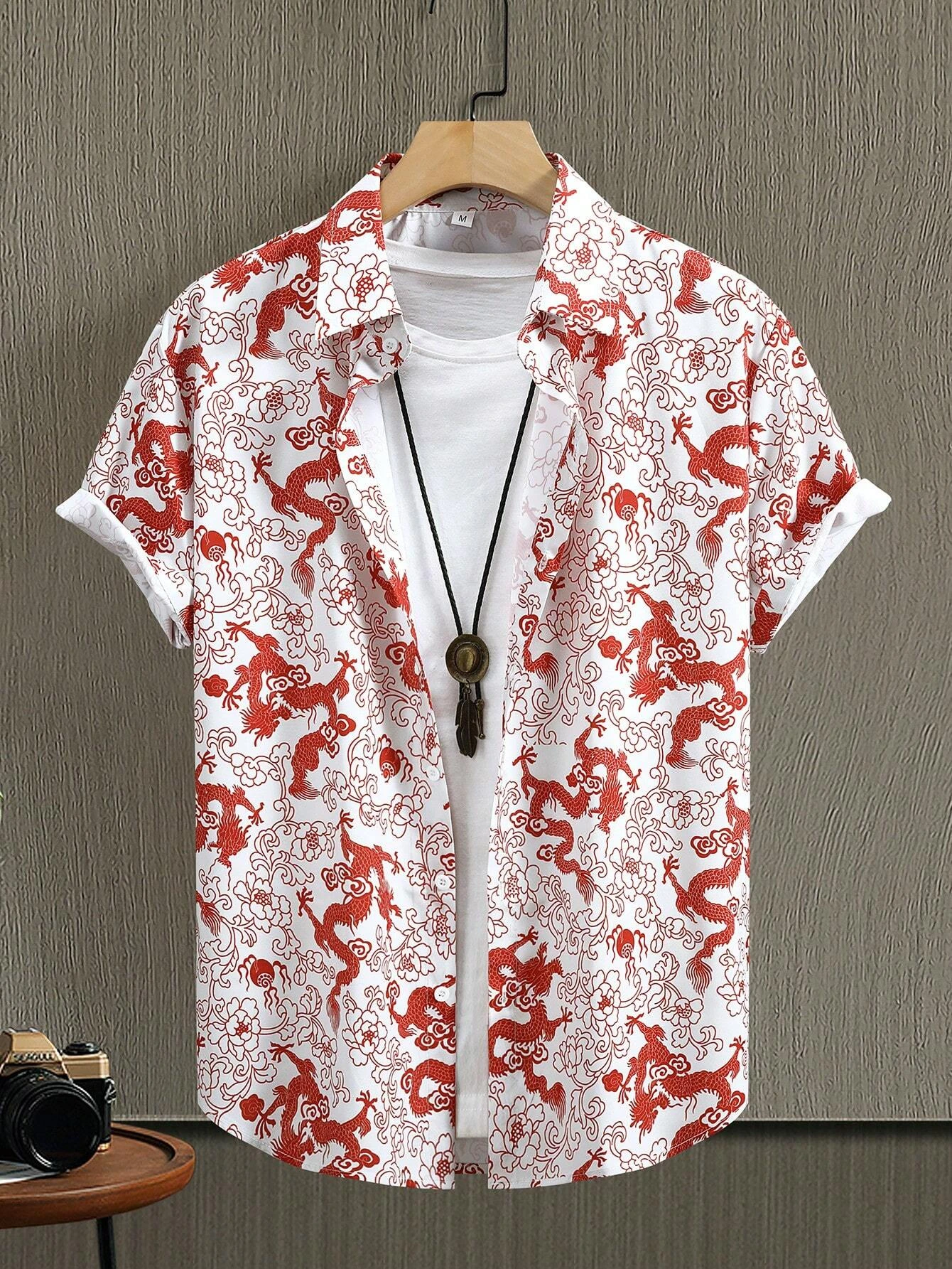 Art Dragon Fashion Print Men's Short Sleeve Shirts Casual Women's Button Up Short Sleeve Tops