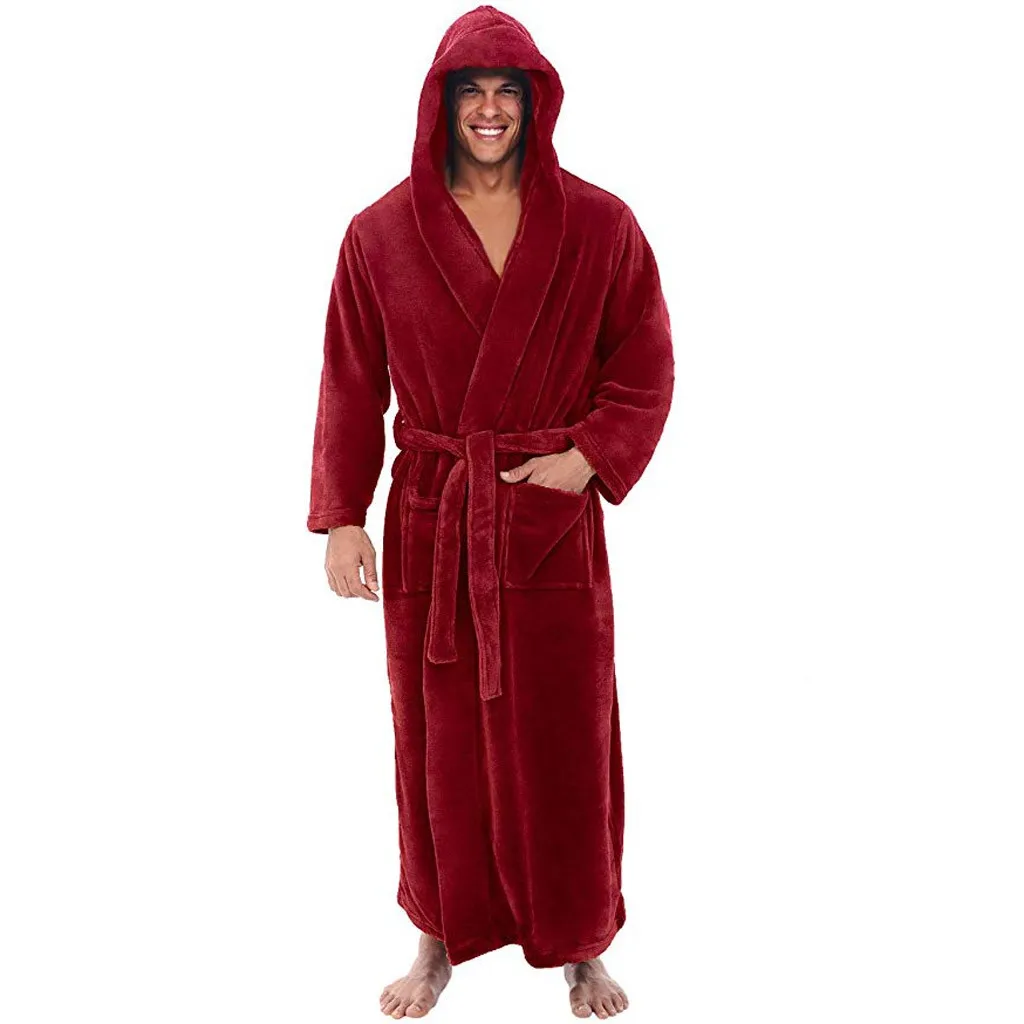 Men'S Winter Warm Home Nightgown Men'S Winter Plush Lengthened Shawl Bathrobe Home Clothes Long Sleeved Robe Coat