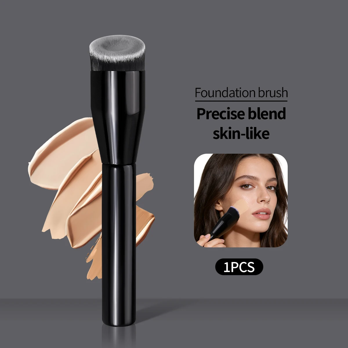 Foundation-Pinsel, professioneller Kabuki-Make-up-Pinsel mit flacher Oberseite für flüssige Foundation, Concealer, Verblenden, dichte Borsten, makellos