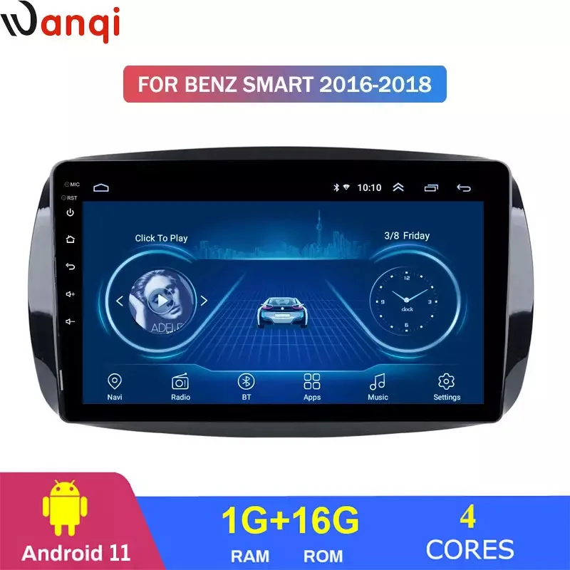 Wanqi 9-calowy Android 11 samochodowy odtwarzacz multimedialny dvd radio wideo audio Stereo gps system dla Mercedes/Benz Smart Fortwo 2016-2018