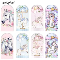 Mehofond Custom 2-Sided Carousel Rainbow Unicorn Birthday Party Baby Shower Covers Chiara Arch Background Decor Backdrop Photo