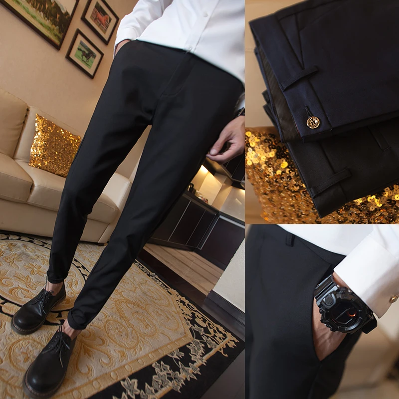 

Новые мужские брюки Slim Fit для весны и лета, повседневные, в корейском стиле, для студентов, зауженные, молодежные, универсальные, в британском стиле, костюмные брюки...
