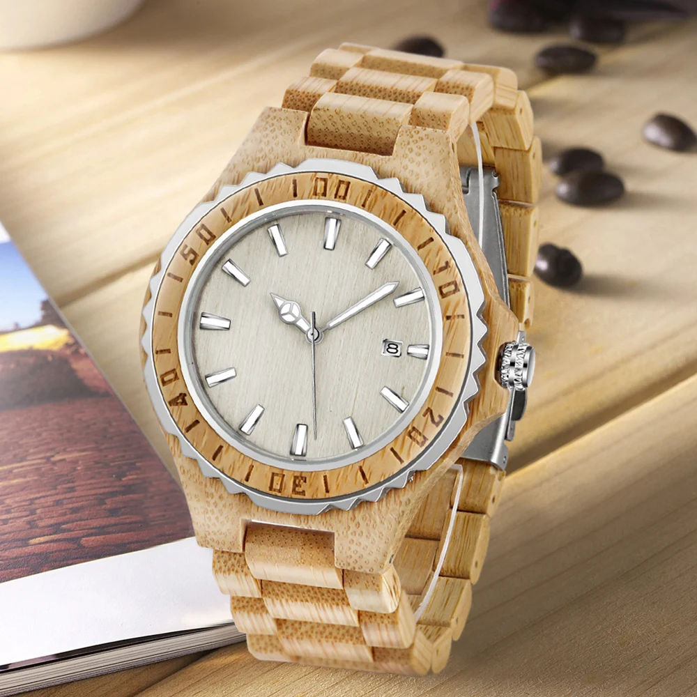 Classic Luxury Style Calendar Men's and Women's Wood Quartz Watch Khaki Fashion Business Street Fashion Accessories Wood Clock