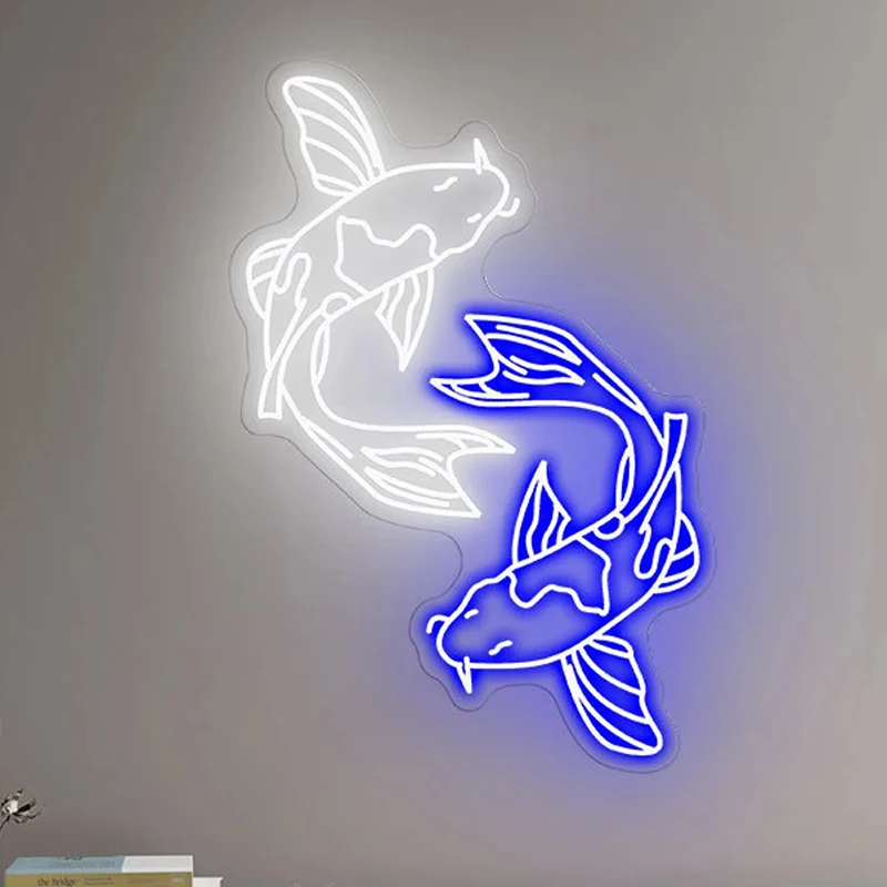 Koi Fish Neon Sign Custom Japanese Neon Signs for Restaurant Gaming Room Wall Decor Koi Lover Gift Personalized Neon Light Fish