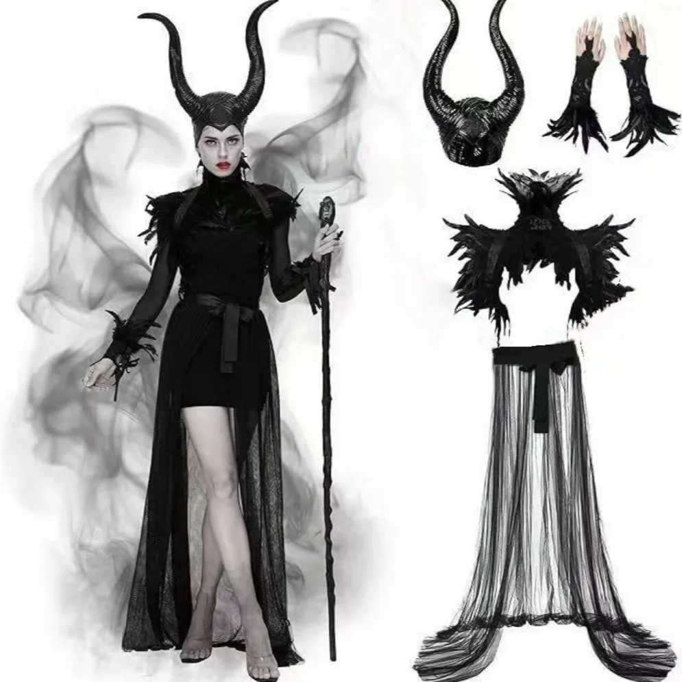 Schwarzer Latex Teufel Horn Kopfschmuck für Halloween Kostüm Partys Hexe Cosplay Dornröschen Fluch Prop Maske ​ ​