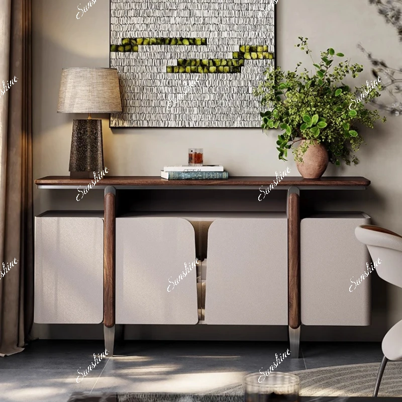 Modern high-end solid wood wine cabinet, living room against the wall villa, light luxury dining side cabinet