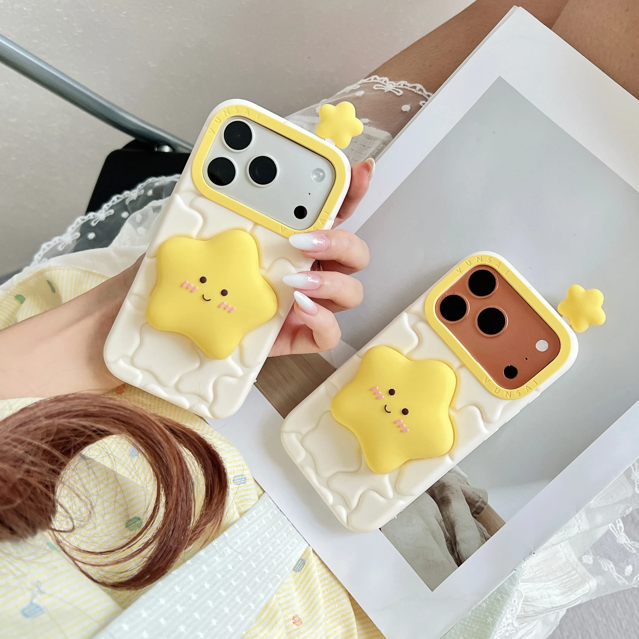 Kawaii 3D Cartoon Stars Stars Soft Silicone Cover For iPhone 17 16 15 14 13 12 Pro Max Cute Cartoon Shockproof Phone Case view 2