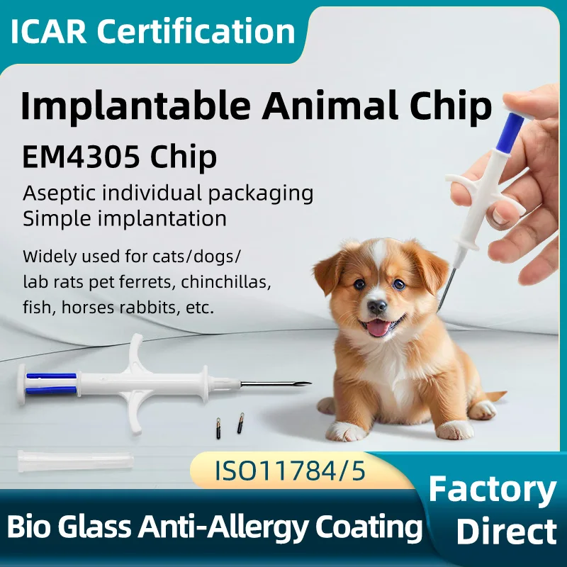 READELL Free Shipping  Pet Microchips 2.12x12/1.4x8mm ISO11784/785 FDX-B cat dog,snake syringe EM4305 fish microchip