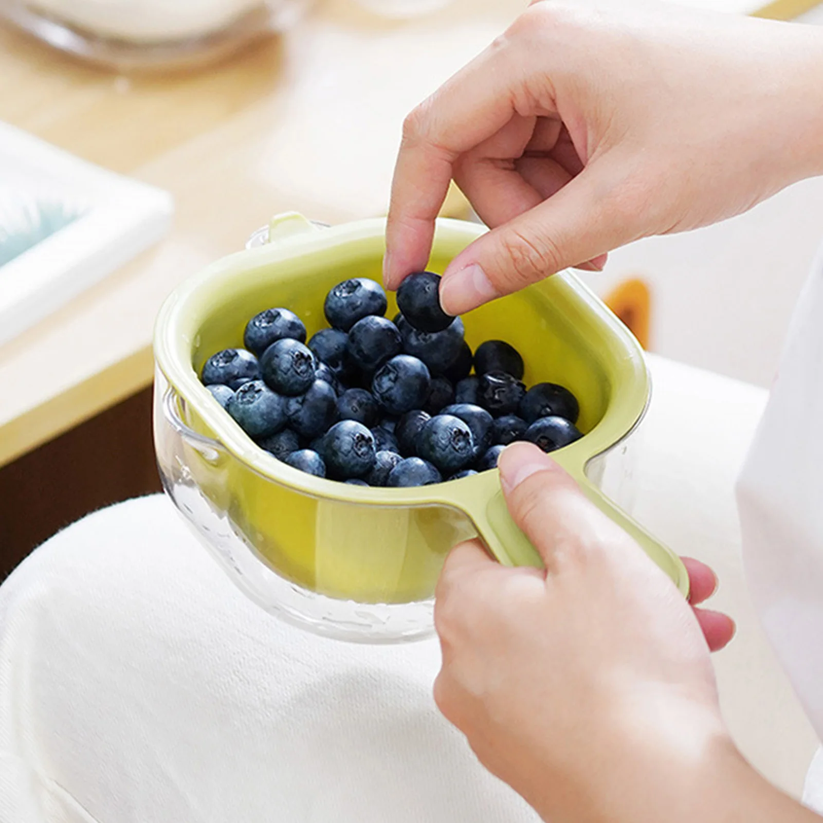 Fruit Strainer Dual-Layer Veggie Colander Large Capacity Plastic Food Strainer for Mini  Tomato Grape Washer