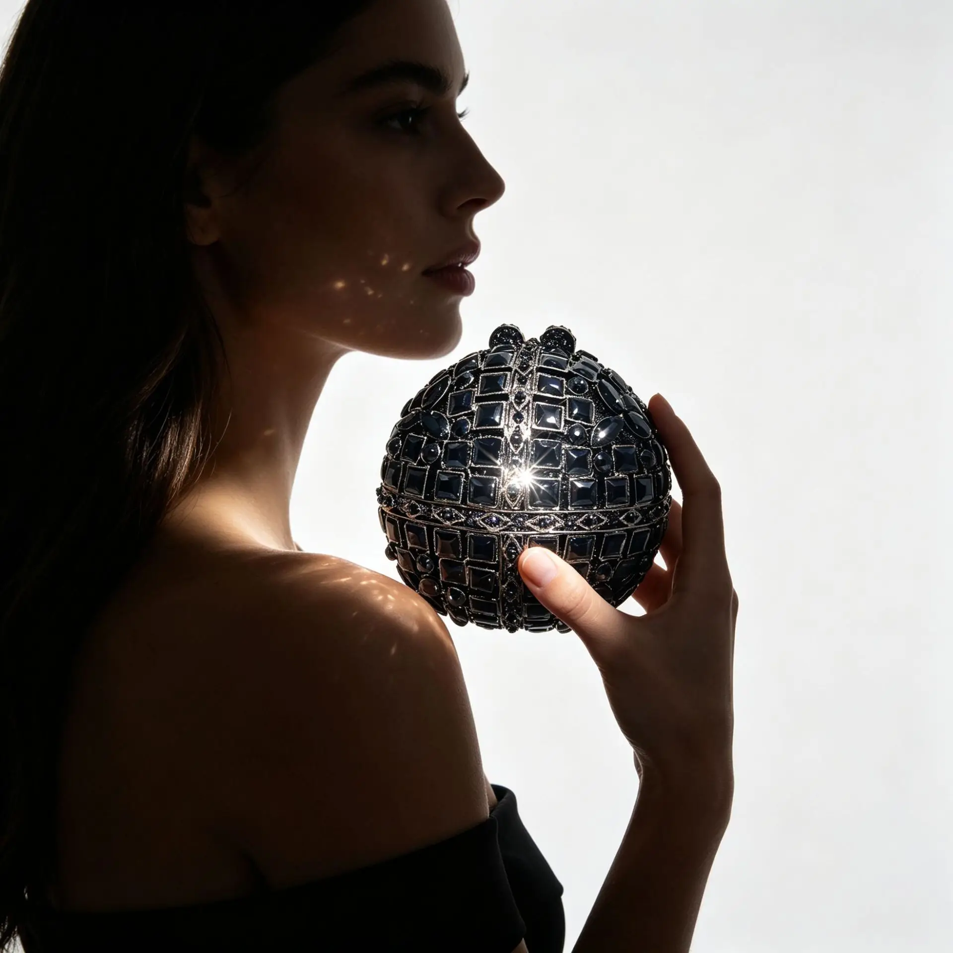 Glittering Sphere Clutch, Multi-Color Crystal Stones, Chain Strap. Vintage Style Purse For Bridal, Prom, And Dress Events