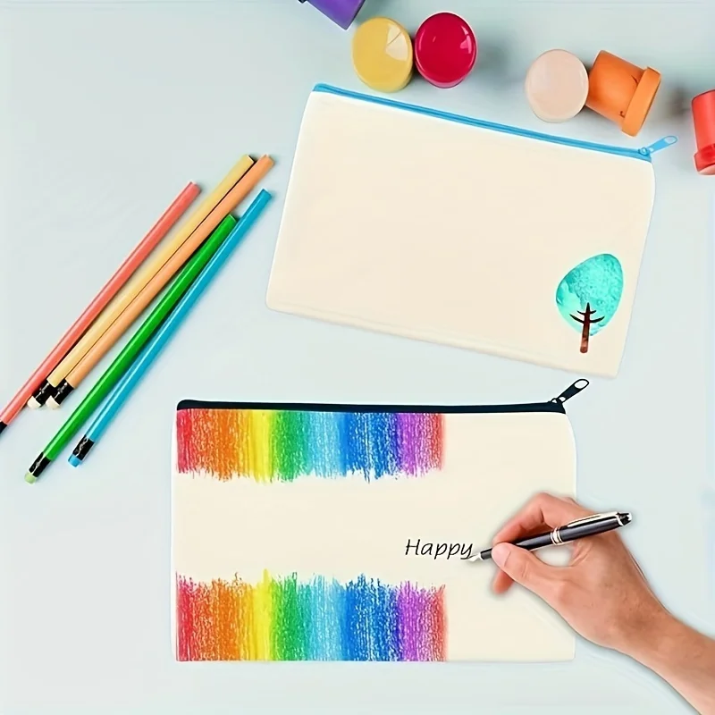 ブランクキャンバスジッパーポーチバッグ - 耐久性のある生地のマルチカラージッパー付きペンケース、学校、オフィス、旅行、クラフト用品用