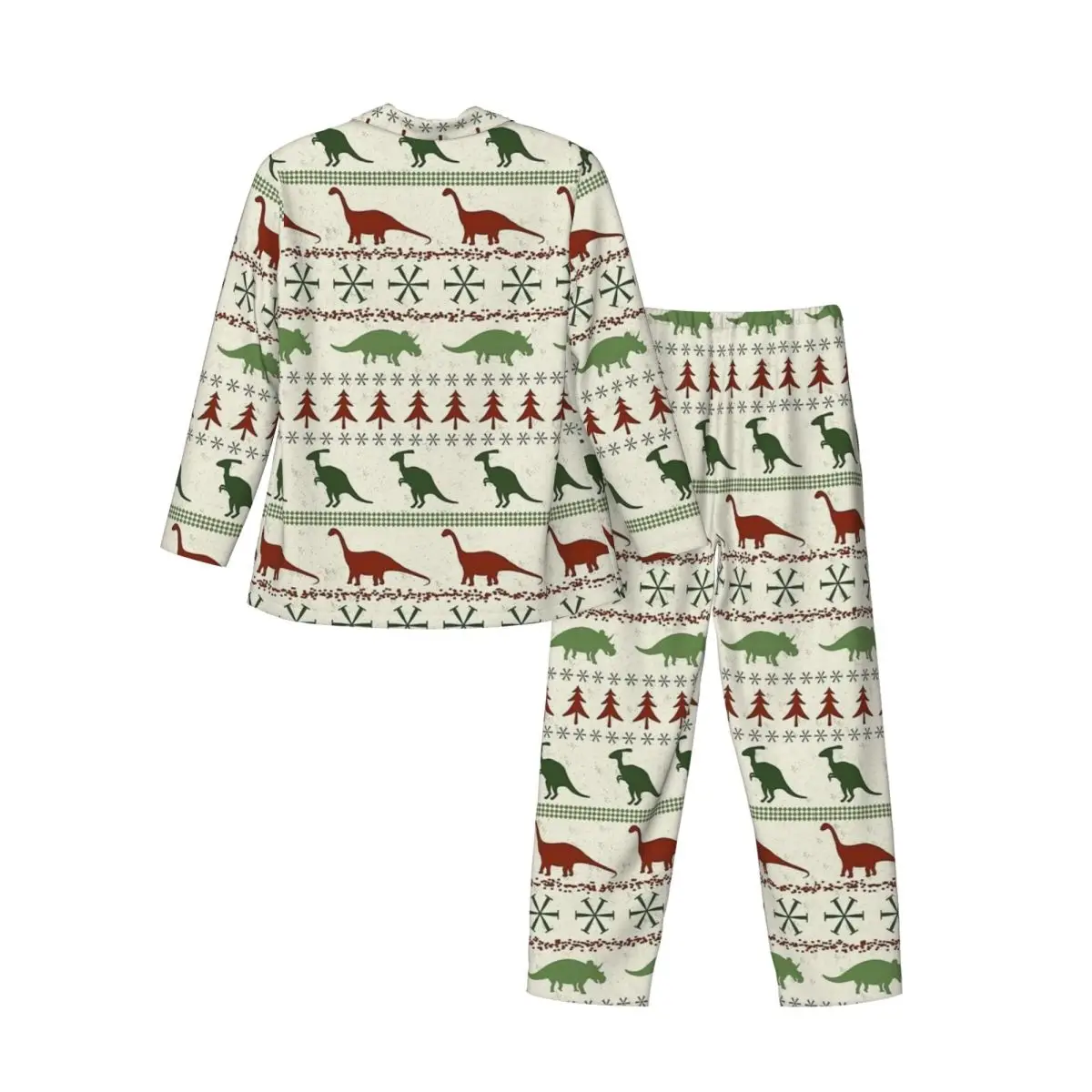 Pijamas masculinos con diseño navideño de dinosaurio, ropa de dormir diaria, conjuntos de pijamas Retro de dos piezas, traje para casa de gran tamaño a la moda de manga larga