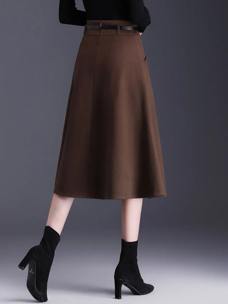 Womens Autumn/Winter Black /Camel pleated Skirt Fashion High Waist Ladies S M L XL XXL 3XL Size Female knee-length Skirt