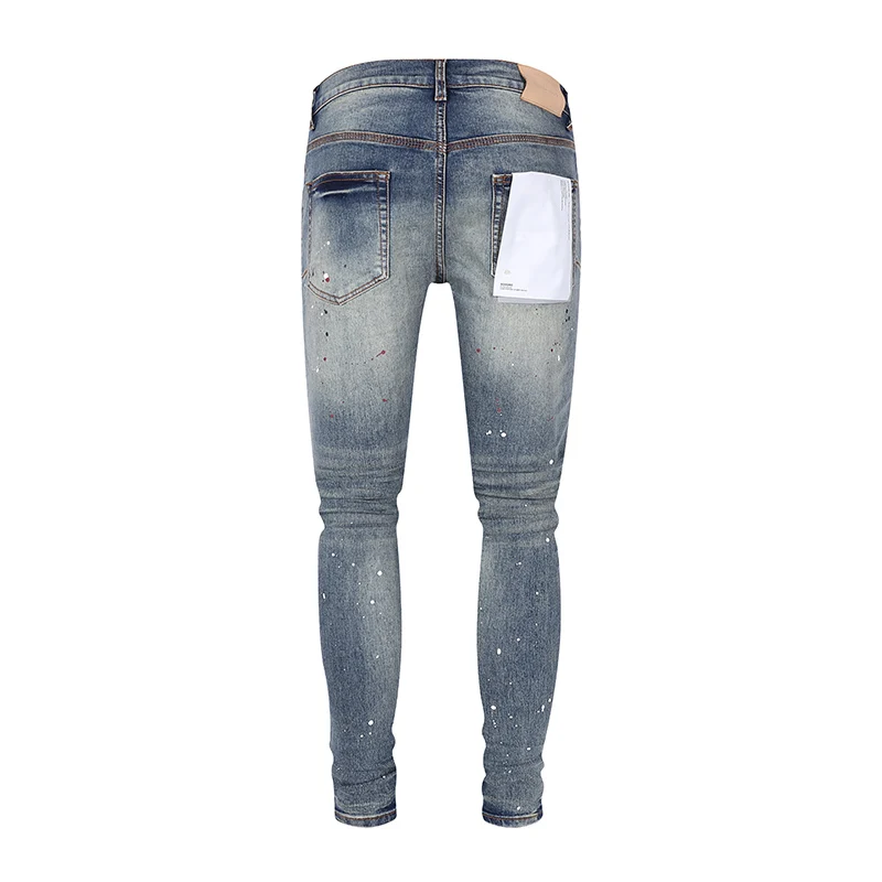 Jean Rétro Bleu Extensible Slim Fit Peint pour Homme, Pantalon de Marque Hip Hop High Street, de Haute Qualité, Nouvelle Collection